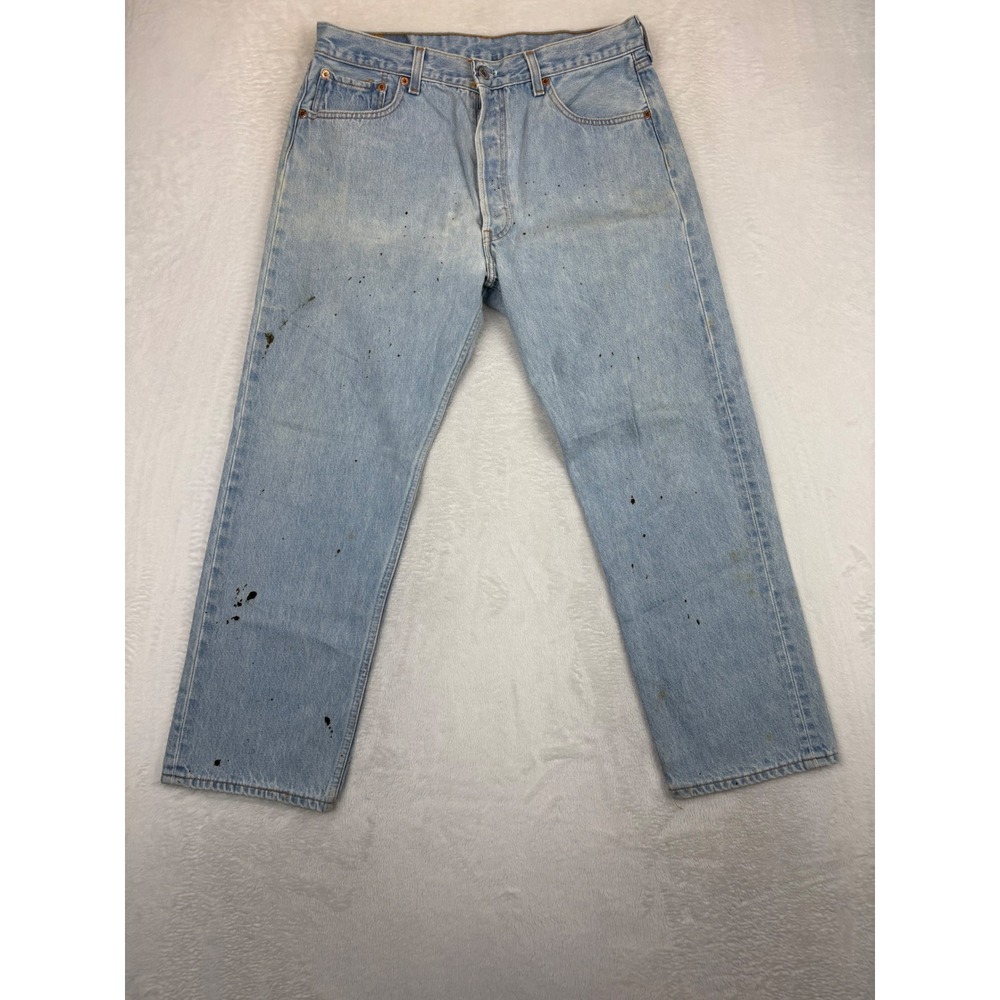 Vintage 1997 Levis 501 Mens 36x30 USA Made Light Grungy Wash Paint Splatter Jean